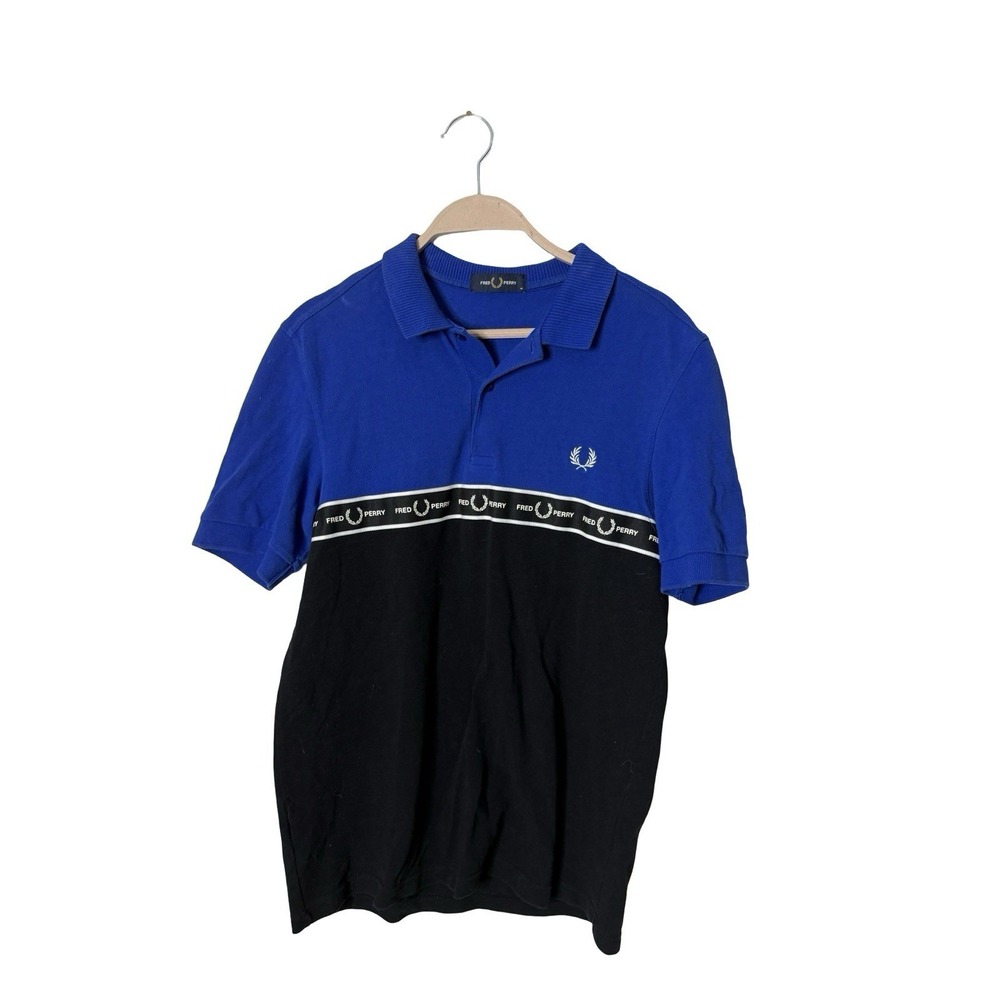 Fred Perry sz medium Blue Color Block taped chest polo shirt